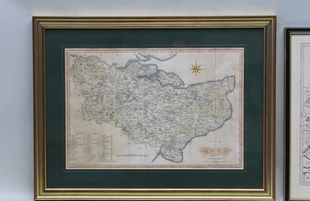 J. CARY - County Map of Kent, later hand coloured, 34cm x 51cm image size, glazed and framed, - Image 2 of 9