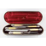 ELKINGTON & CO A VICTORIAN CARVING SET, silver mounted, spiral twist ivory handled carving set,