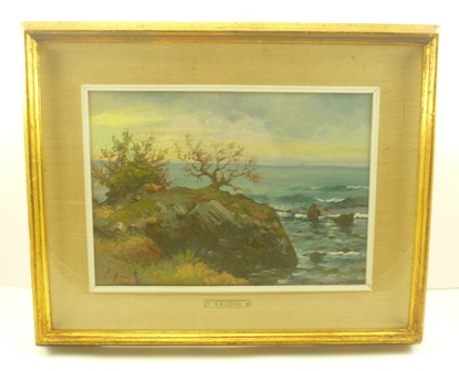 GIOVAN BATTISTA LEPORI (1911-2002) "Coastal scape", Oil painting on panel, signed, 26cm x 37cm, gilt