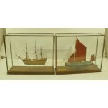 DANNY HICK "LADY DAPHNE", A MODEL BOAT IN GLASS DISPLAY CABINET, bears label "Model by Danny Hick