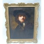 IN THE MANNER OF REMBRANDT A copy "Self Portrait" (with visible armour at neck), Oil painting on