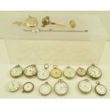 A QUANTITY OF SILVER AND OTHER POCKET WATCHES, child's rattle, silver locket etc.