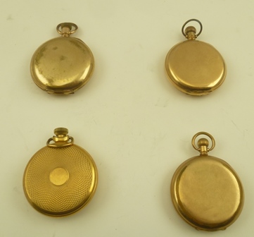 TWO AMERICAN WALTHAM GOLD-PLATED HUNTER POCKET WATCHES and two others of open face design (4) - Image 5 of 5