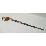 A NAVAL OFFICER'S SWORD bearing fouled anchor on guard, engraved double fullered blade, length of