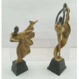 A PAIR OF DECO STYLE BALLERINA FIGURES, on squared plinth bases, tallest 32cm