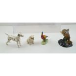 A BESWICK TROUT, no.1390, 10cm high, together with a BESWICK Dalmatian, Bulldog and a Pheasant (4)