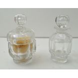 TWO BACCARAT LEAD CRYSTAL DRESSING TABLE ITEMS, facet cut on circular platform bases, having