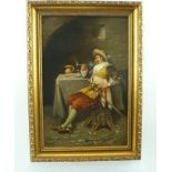 V. MAVICO (Continental circa 1900) A Cavalier at rest in an Inn, an Oil on canvas, indistinctly