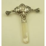 ADIE & LOVEKIN LTD. AN EARLY 20TH CENTURY CHILD'S RATTLE/TEETHER, having silver top embossed "