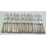 C**H** BEATSOM A SET OF TEN SILVER HANDLED TEA KNIVES AND FORKS each having later stainless steel