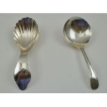 BEATIE, BOYER OR BUNN OR ANOTHER A GEORGE III SILVER CADDY SPOON having lined rim, handle and