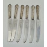 HARRISON BROTHERS A SET OF SIX SILVER HANDLED QUEENS PATTERN TEA KNIVES each having stainless