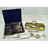 A SET OF SIX SILVER HANDLED TEA FORKS, each having hallmarked pressed filled handle and an