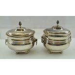 NATHAN & HAYES A MATCHED PAIR OF GEORGIAN STYLE SILVER CUSHION SHAPE CADDIES/SUGARS, each having a