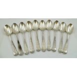 HOLLAND ALDWINCKLE & SLATER A SET OF TEN VICTORIAN SILVER ELIZABETHAN PATTERN DESSERT SPOONS, each