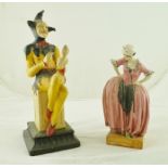 A POTTERY FIGURE OF A SEATED JESTER, 35cm high, together with a FIGURINE inscribed "Kate Hardcastle"