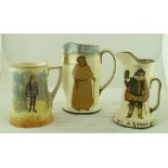 THREE LARGE ROYAL DOULTON SERIES WARE JUGS with Shakespearean character decoration including