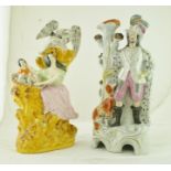 TWO LATE 19TH CENTURY LARGE STAFFORDSHIRE FLAT BACK FIGURES includes a large spill vase with