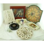 A MISCELLANEOUS COLLECTION OF WARES includes Shakespeare related plate, kitchen wall clock, framed