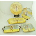 FIVE VARIOUS PLATES, ROYAL DOULTON FROM THE SHAKESPEARE SERIES includes Shylock plate with fancy
