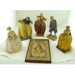 FIVE WAX PAINTED PLASTER FIGURES, by Agatha Walker (1888-1980), including the character Filch from