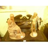 TWO PLASTER FIGURES, one of the seated Brutus on plinth 44cm high, the other of a gentleman in