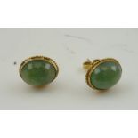 A PAIR OF JADE EARRINGS set in 18k gold mounts