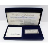 A SILVER INGOT to commemorate the Queen's Silver Jubilee Tour of the United Kingdom, design of a