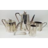 AN EARLY 20TH CENTURY SILVER PLATED FOUR-PIECE TEA AND COFFEE SERVICE comprising; coffee pot,