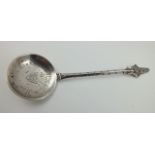 A LATE VICTORIAN SILVER SPOON, commemorating a school, with Bishop mask terminal, Sheffield 1898,