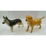 TWO BESWICK DOGS, gloss finish, "Ulrica of Brittas" Alsatian and "Solomon of Wendover" Labrador