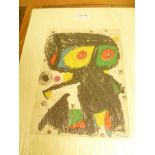 A COLOURED PRINT by Miro, plain mounted, unframed