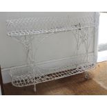 AN EARLY 20TH CENTURY WHITE PAINTED WIRE WORK METAL OVAL TWO-TIER GARDEN PLANT POT HOLDER
