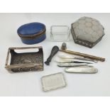 A SILVER BLADED MOTHER-OF-PEARL FOLDING FRUIT KNIFE, various OTHER ITEMS including decorative