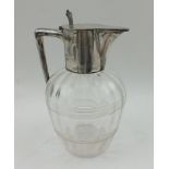 BARKER BROTHERS AN EDWARDIAN SILVER MOUNTED CLARET JUG, having hinged cover, the clear glass body