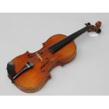 A 1920's THREE-QUARTER SIZE GERMAN VIOLIN, the two piece back 12.5"