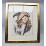 20TH CENTURY EUROPEAN SCHOOL Portrait of a smiling woman wearing a feather trimmed hat, a Print,