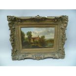 19TH CENTURY EUROPEAN SCHOOL "Farmhouse in woodland landscape", an Oil on panel, 26cm x 39cm in an