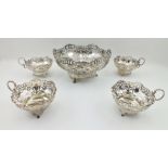 GLADWIN LIMITED A 20TH CENTURY SILVER DESSERT SET, comprising a serving bowl with pierced rim and