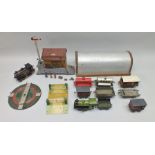 HORNBY SERIES TIN-PLATE RAILWAYS O GAUGE including; 0-4-0 clockwork loco no.2728 and tender, 7 items