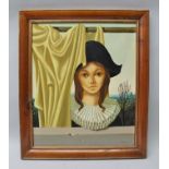CLEMENT A third quarter 20th century surrealist stylised female portrait study, wearing a Napoleon
