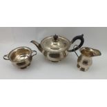 ELKINGTON & CO. A THREE-PIECE GEORGIAN DESIGN SILVER TEA SET, comprising teapot, sugar bowl and a