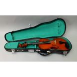A THREE-QUARTER SIZE CHINESE VIOLIN with 12.5" back, cased