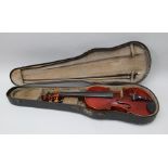 AN EARLY 20TH CENTURY VIOLIN labelled "Compagnon", having one piece back, red/brown varnish,