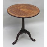 A MID 18TH CENTURY SNAP-TOP MAHOGANY WINE TABLE, satinwood crossbanded, on birdcage turned stem,