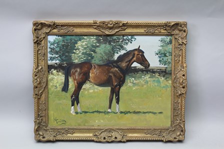 MALCOLM COWARD "Equestrian scene, horse in a summer landscape", an Oil on canvas, signed, 44cm x