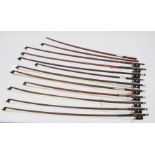 A COLLECTION OF VARIOUS BOWS for re-hairing and restoration (includes one stamped "Tourte")