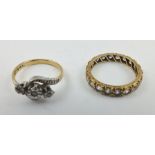 A DIAMOND EFFECT SET ETERNITY RING, decoratively chased yellow metal band, size M, together with a