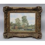 BRIAN TOVEY "Lapworth Flight, Stratford Canal", an Oil on canvas, signed, 29cm x 39cm in an ornate