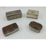 FOUR 19TH CENTURY SNUFF BOXES, one from the Austro-Hungarian Empire, white metal with engraved and